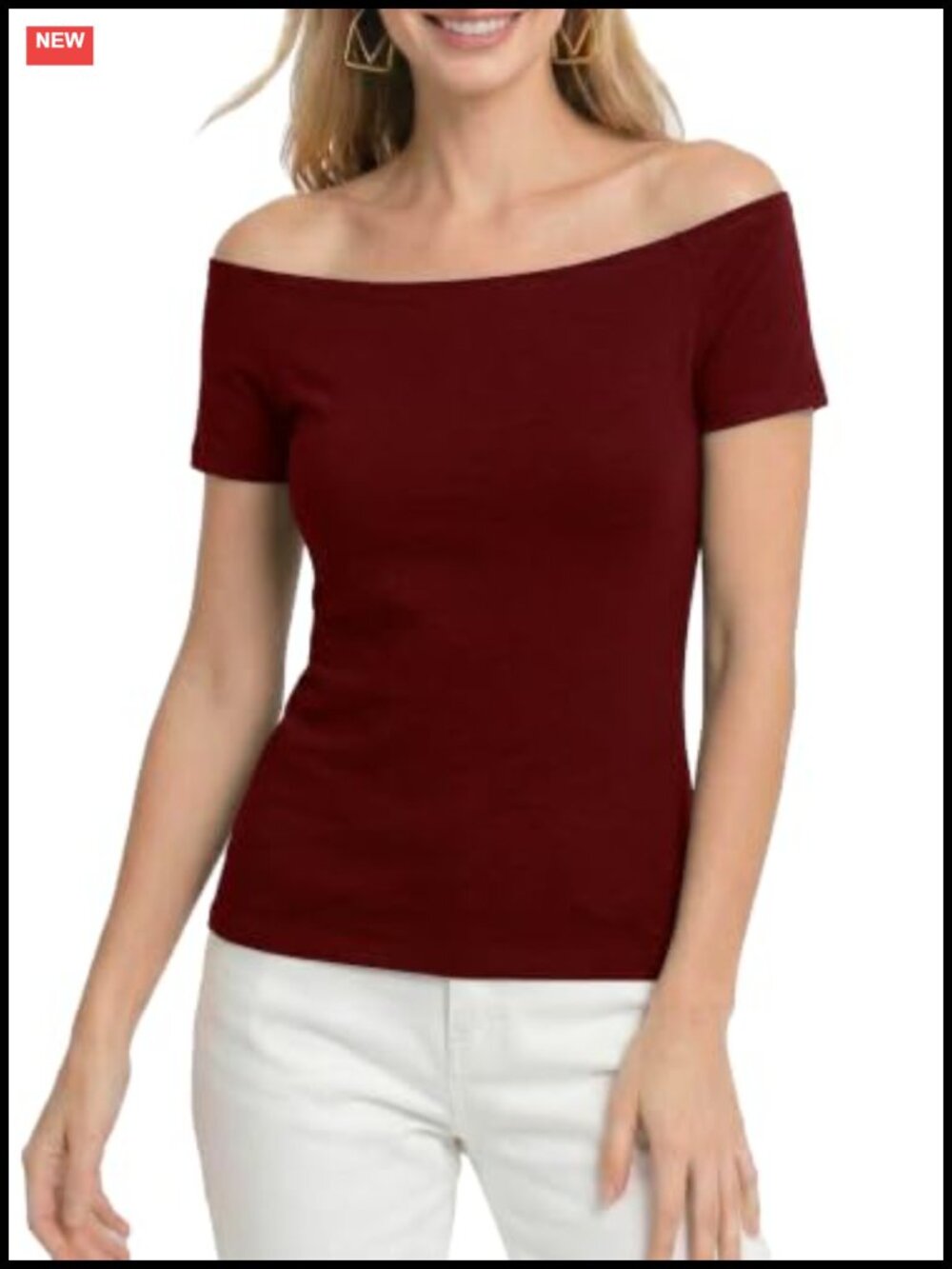 Off the Shoulder Top Women Short Sleeve Slim Fit Rayon Spandex T-Shirt